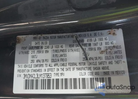 2020 Mazda Cx-30 Select Package из США, поврежденный, VIN 3MVDMACL3LM137953